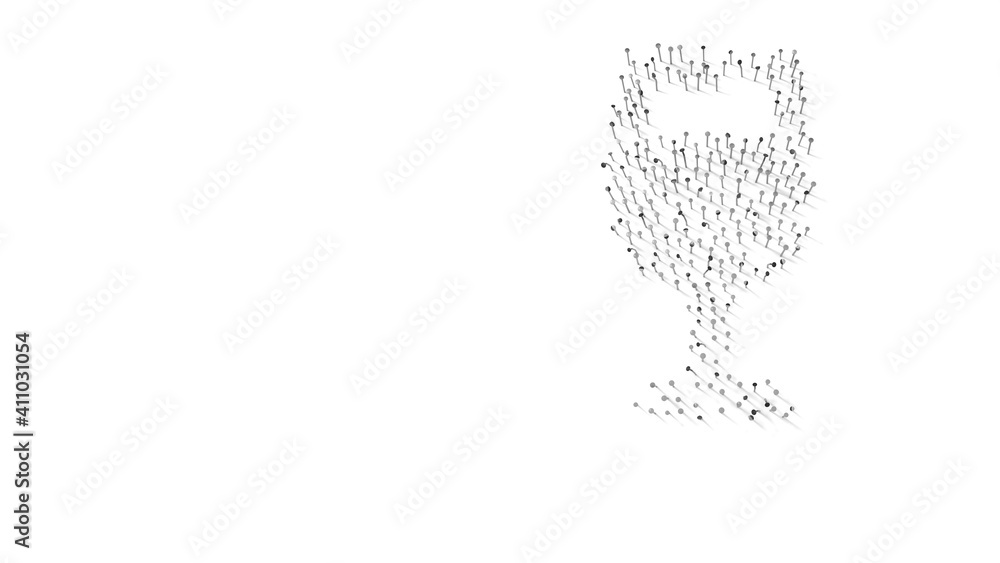 Poster 3d rendering of nails in shape of symbol of wine glass alt with shadows isolated on white background