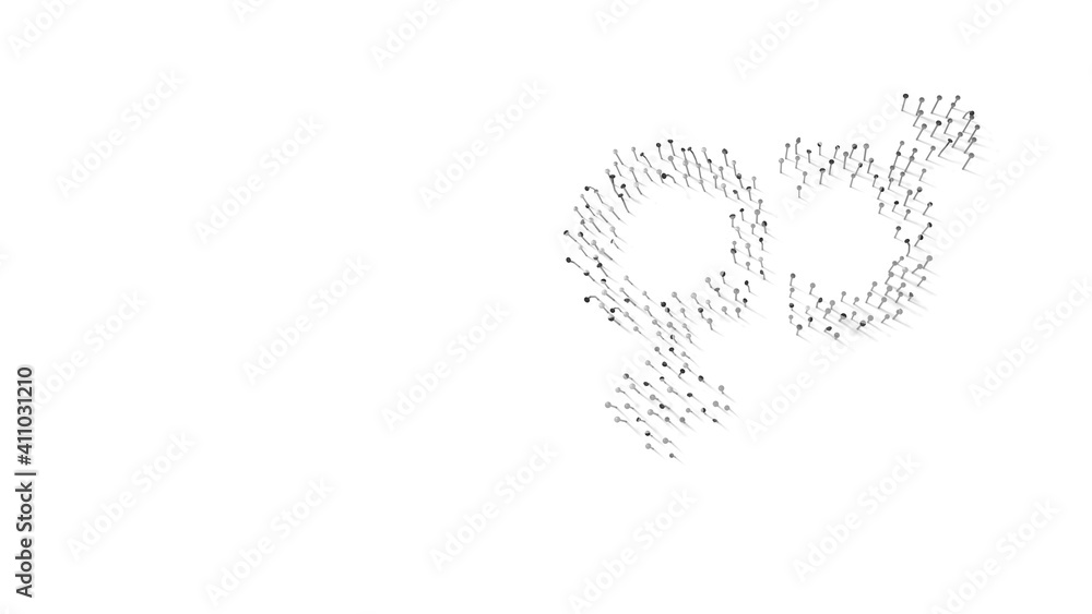 Poster 3d rendering of nails in shape of symbol of venus mars with shadows isolated on white background