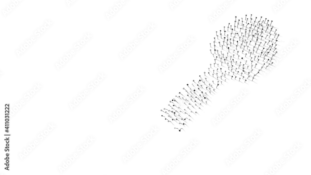 Poster 3d rendering of nails in shape of symbol of utensil spoon with shadows isolated on white background