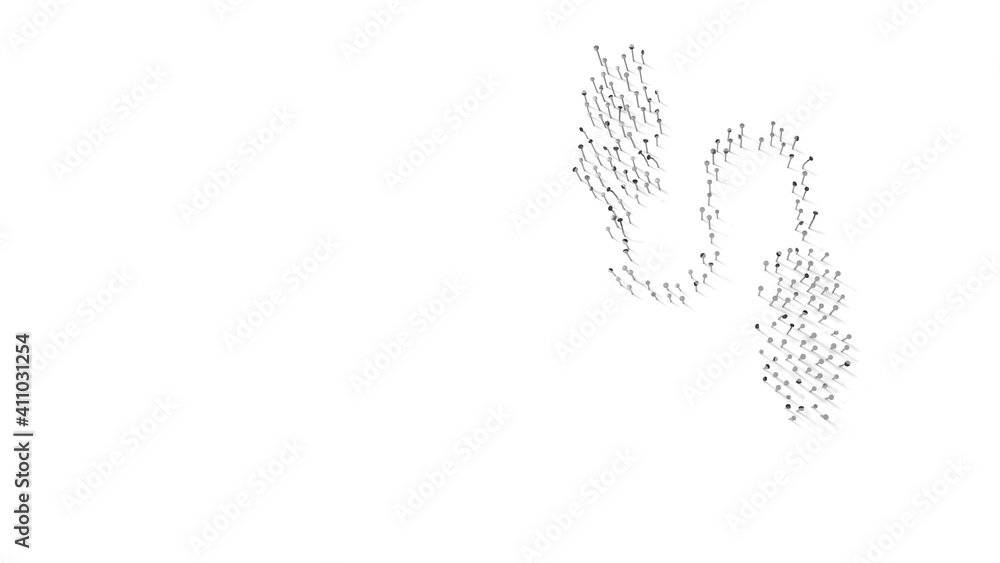 Poster 3d rendering of nails in shape of symbol of usb cable with shadows isolated on white background