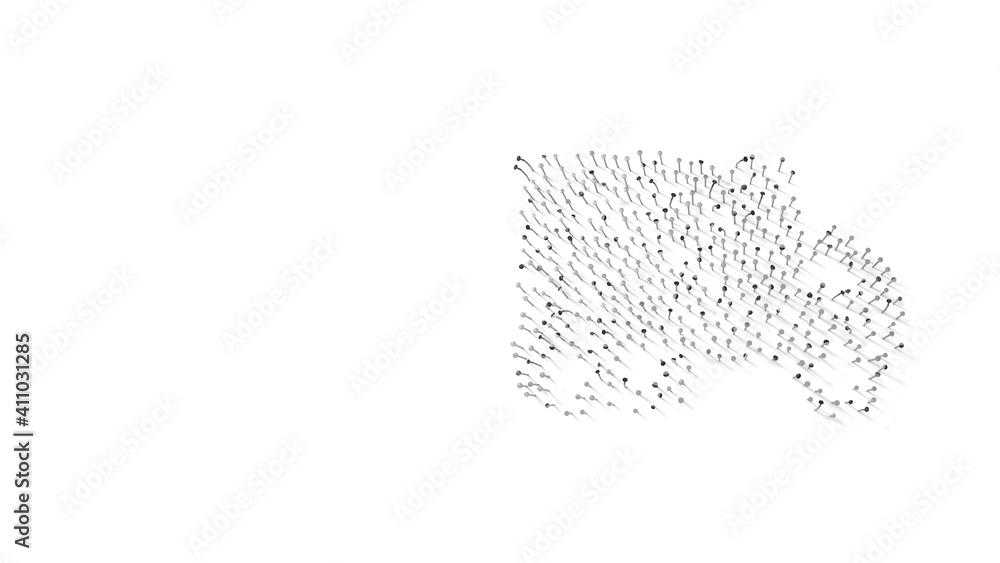 Poster 3d rendering of nails in shape of symbol of truck moving with shadows isolated on white background