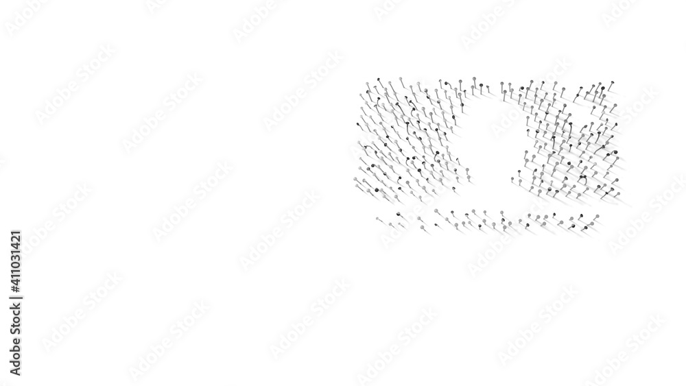 Poster 3d rendering of nails in shape of symbol of television 1 with shadows isolated on white background