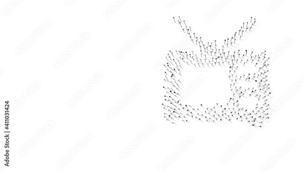 Aufkleber 3d rendering of nails in shape of symbol of television with shadows isolated on white background