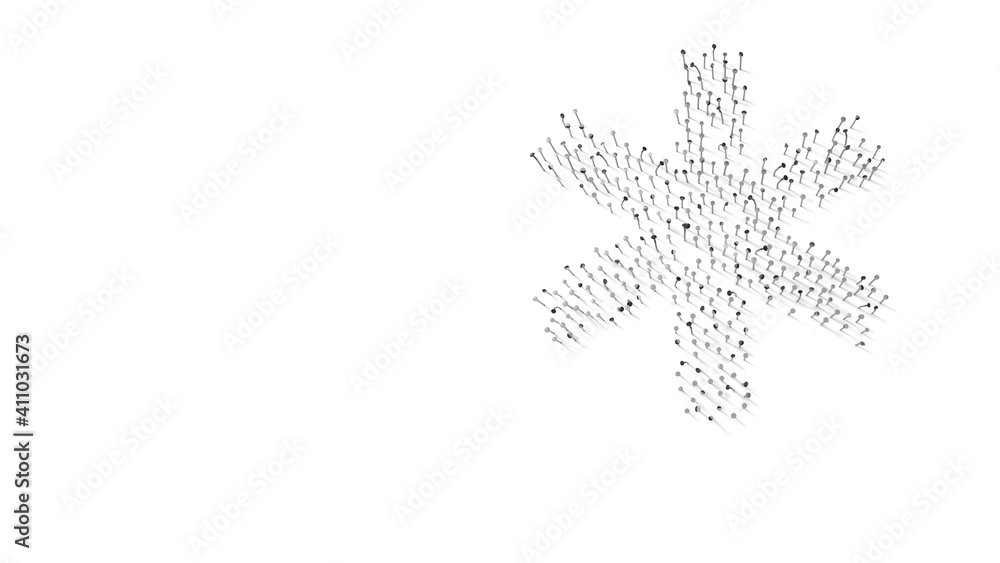 Poster 3d rendering of nails in shape of symbol of star of life with shadows isolated on white background