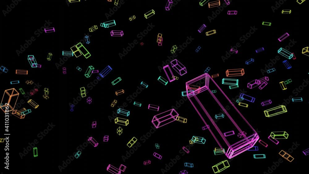 Poster 3d abstract simple geometric background with multicolor rectangle frames like light bulbs flashing n