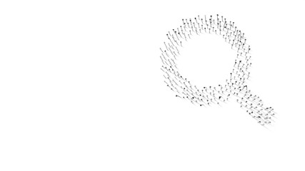 3d rendering of nails in shape of symbol of search with shadows isolated on white background