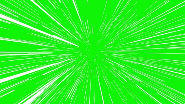 Hyperspace light speed time travel looping animation on a chroma key green screen