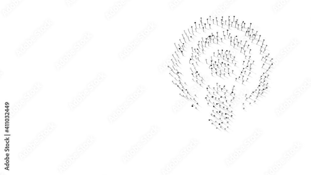 Poster 3d rendering of nails in shape of symbol of podcast with shadows isolated on white background