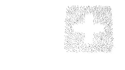 3d rendering of nails in shape of symbol of plus square with shadows isolated on white background