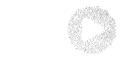 3d rendering of nails in shape of symbol of play circle with shadows isolated on white background