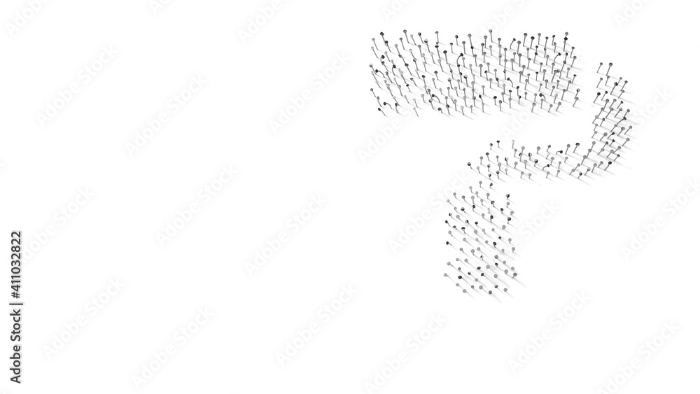 Poster 3d rendering of nails in shape of symbol of paint roller with shadows isolated on white background