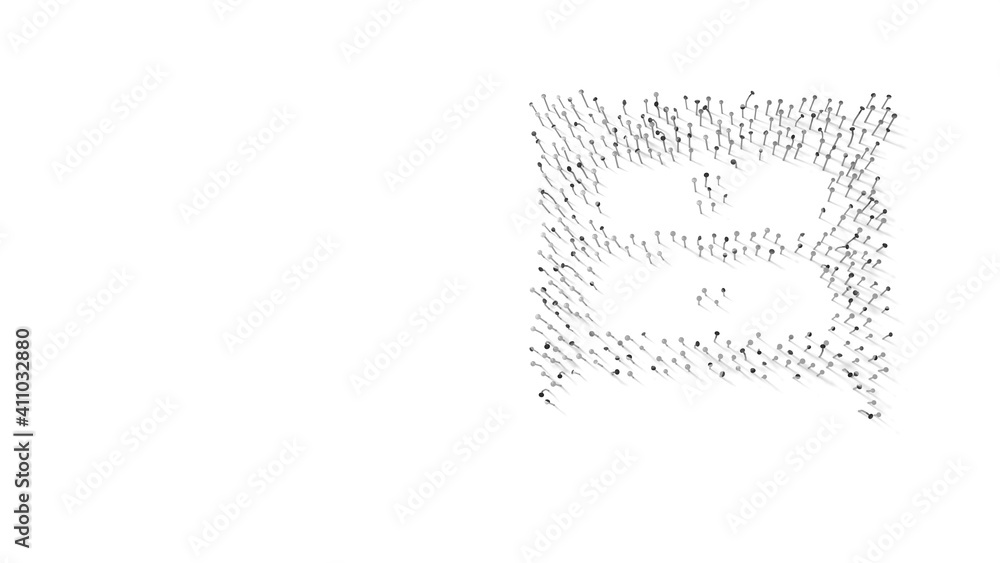 Aufkleber 3d rendering of nails in shape of symbol of nightstand with shadows isolated on white background
