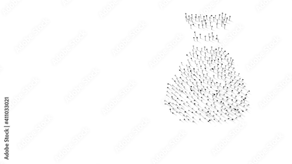 Poster 3d rendering of nails in shape of symbol of money bag with shadows isolated on white background