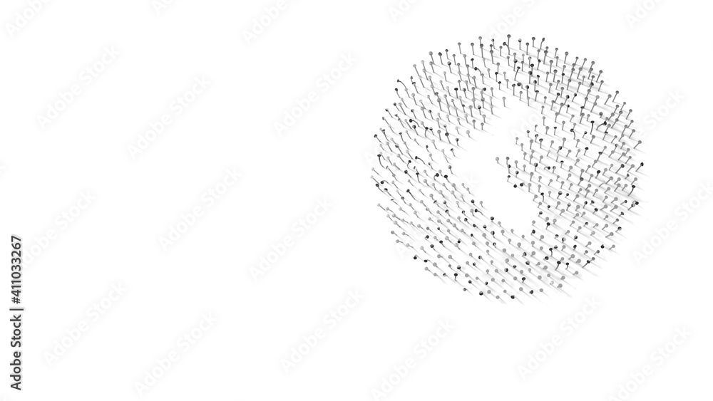 Poster 3d rendering of nails in shape of symbol of left arrow with shadows isolated on white background