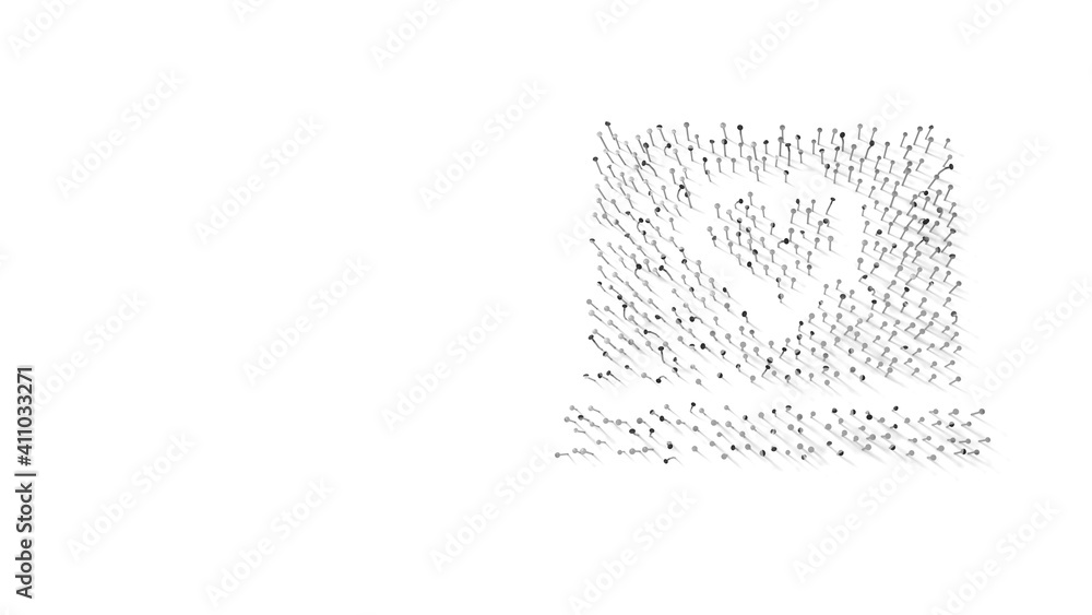 Aufkleber 3d rendering of nails in shape of symbol of laptop with shadows isolated on white background