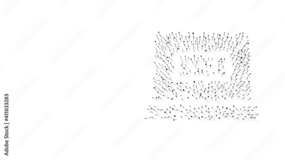 Aufkleber 3d rendering of nails in shape of symbol of laptop with shadows isolated on white background