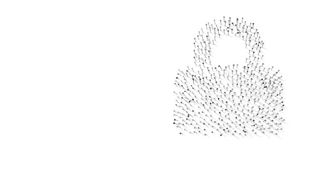 3d rendering of nails in shape of symbol of lock with shadows isolated on white background
