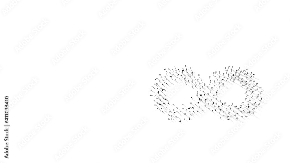 Poster 3d rendering of nails in shape of symbol of infinity with shadows isolated on white background