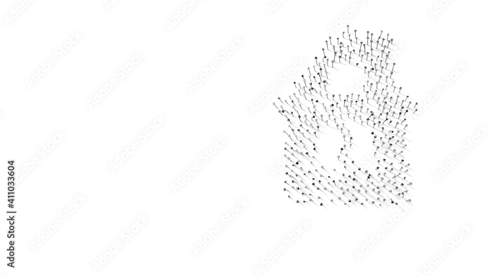 Poster 3d rendering of nails in shape of symbol of house with shadows isolated on white background