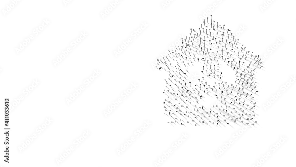 Poster 3d rendering of nails in shape of symbol of house with shadows isolated on white background