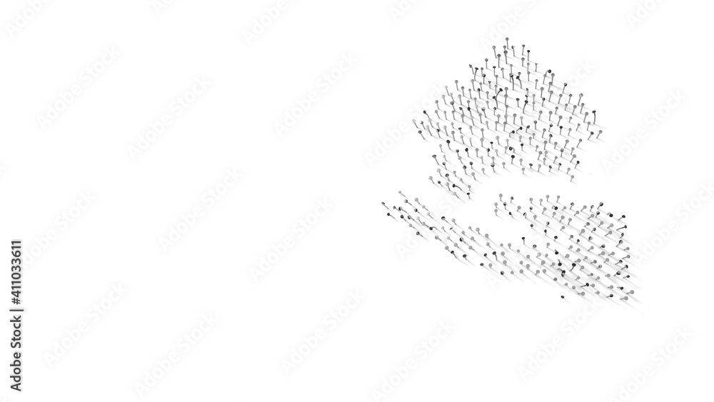Poster 3d rendering of nails in shape of symbol of house with shadows isolated on white background