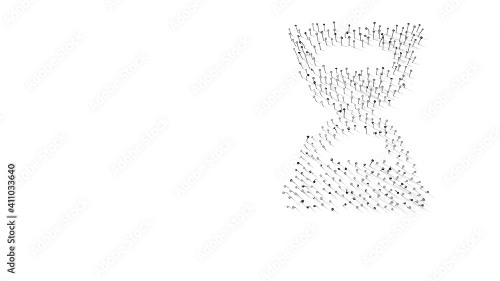 Poster 3d rendering of nails in shape of symbol of hourglass half with shadows isolated on white background
