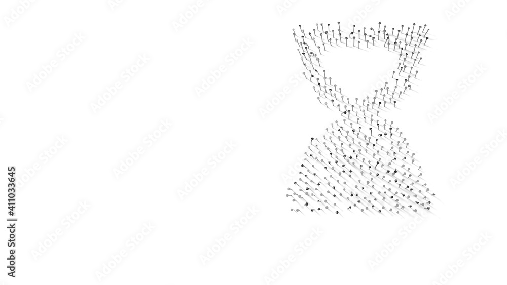 Poster 3d rendering of nails in shape of symbol of hourglass end with shadows isolated on white background