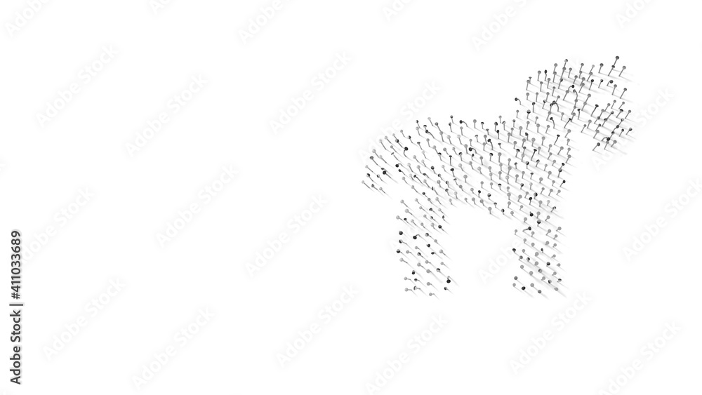 Poster 3d rendering of nails in shape of symbol of horse with shadows isolated on white background