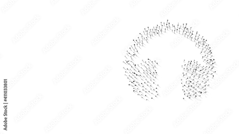 Poster 3d rendering of nails in shape of symbol of headphones with shadows isolated on white background
