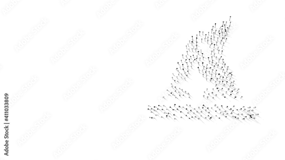 Poster 3d rendering of nails in shape of symbol of hat wizard with shadows isolated on white background