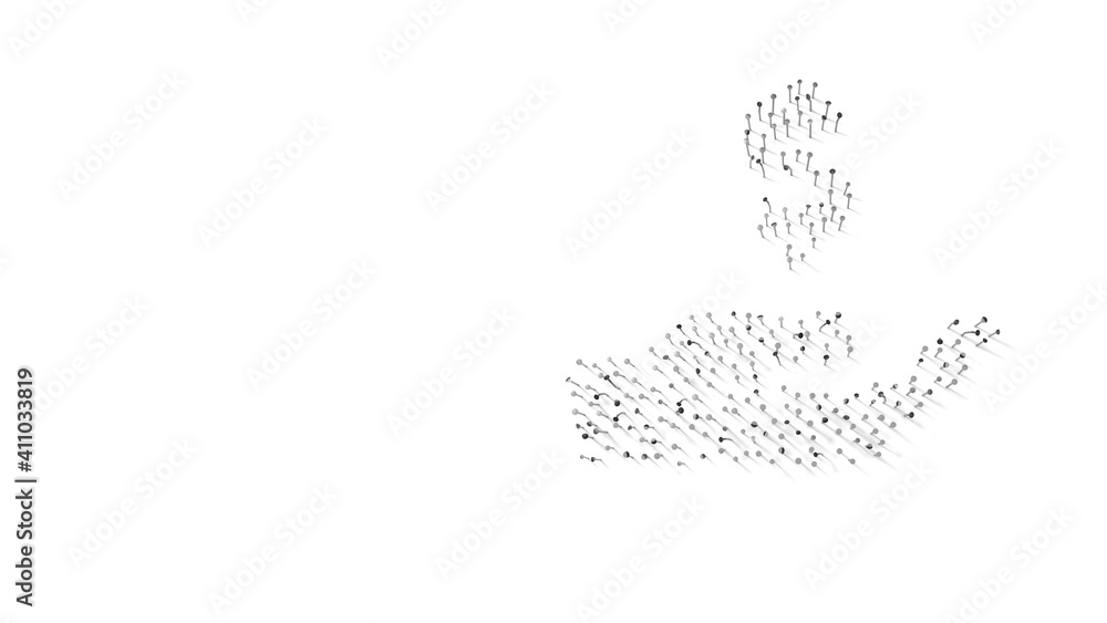 Poster 3d rendering of nails in shape of symbol of hand holding usd with shadows isolated on white backgrou