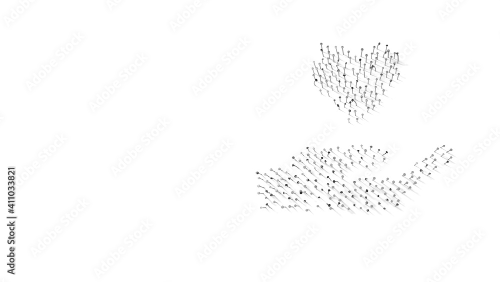 Aufkleber 3d rendering of nails in shape of symbol of hand holding heart with shadows isolated on white backgr