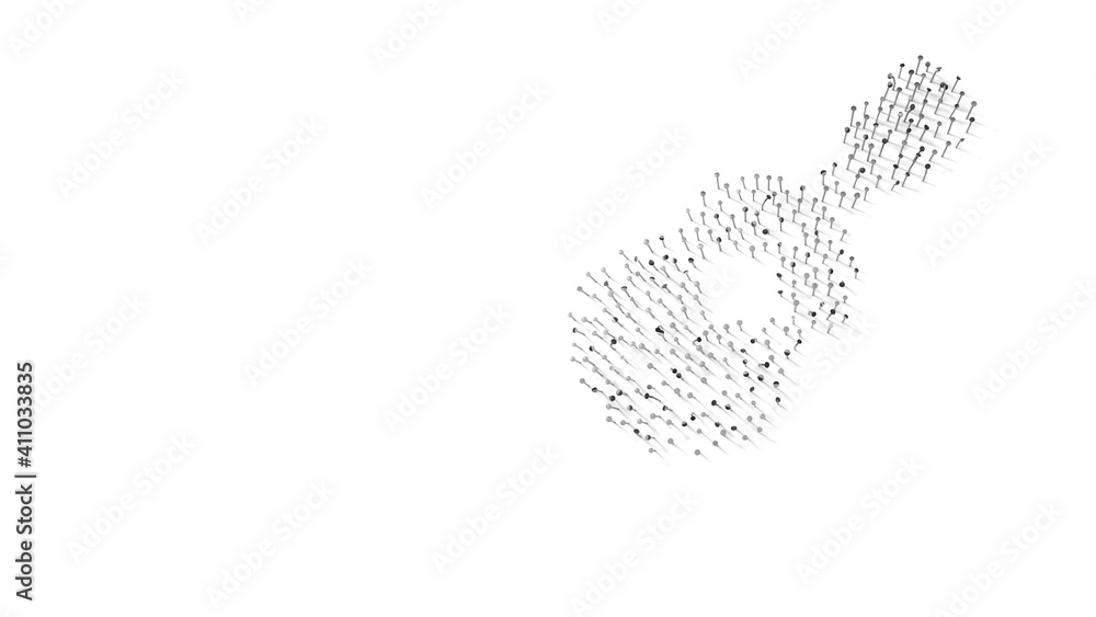 Poster 3d rendering of nails in shape of symbol of guitar with shadows isolated on white background