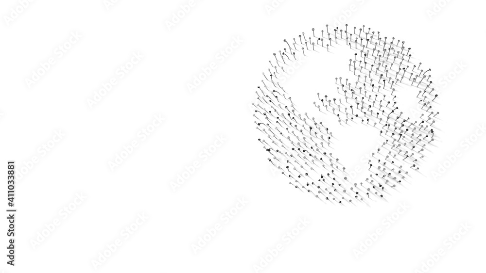 Aufkleber 3d rendering of nails in shape of symbol of globe americas with shadows isolated on white background