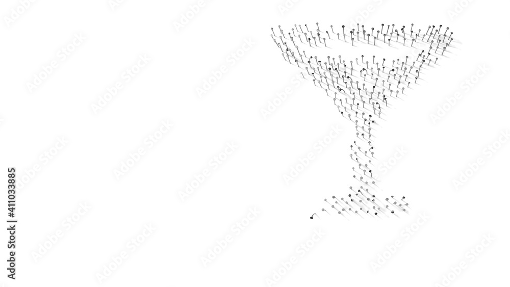 Poster 3d rendering of nails in shape of symbol of glass martini with shadows isolated on white background