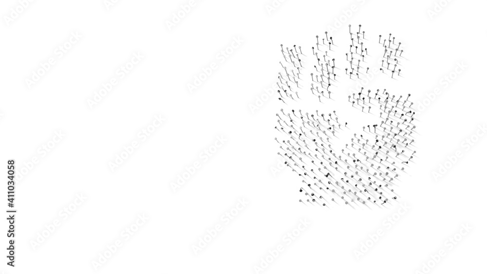 Poster 3d rendering of nails in shape of symbol of fist raised with shadows isolated on white background
