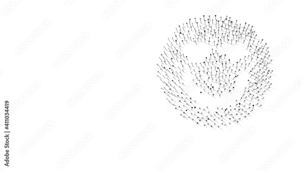 Poster 3d rendering of nails in shape of symbol of emoticons in love with shadows isolated on white backgro