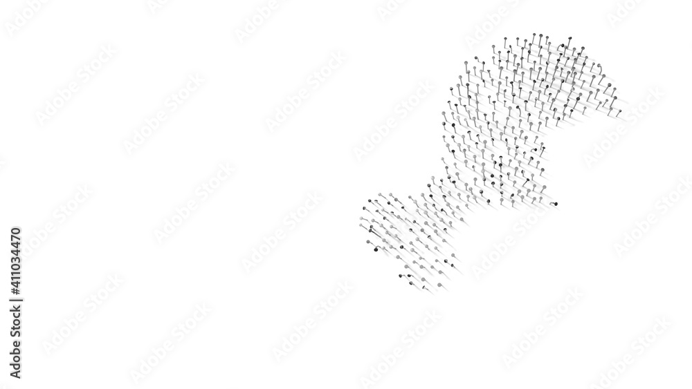 Poster 3d rendering of nails in shape of symbol of drumstick bite with shadows isolated on white background