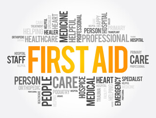 First aid word cloud collage, healthcare concept background