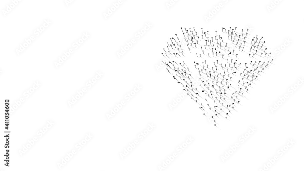 Poster 3d rendering of nails in shape of symbol of diamond with shadows isolated on white background