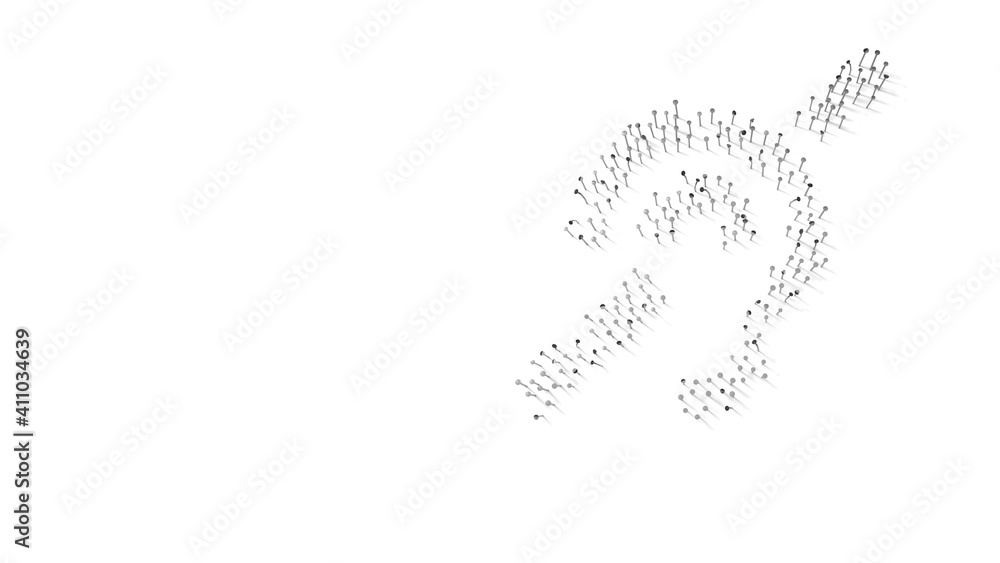 Aufkleber 3d rendering of nails in shape of symbol of deaf with shadows isolated on white background