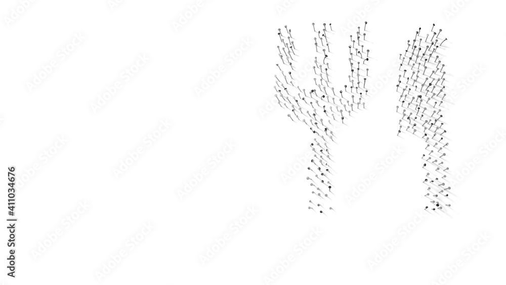 Aufkleber 3d rendering of nails in shape of symbol of cutlery with shadows isolated on white background