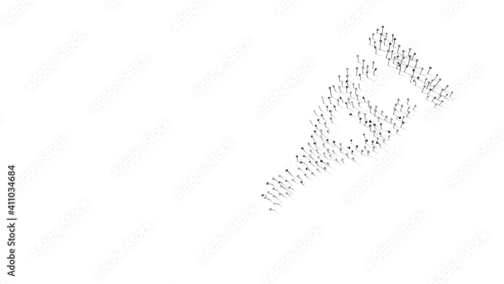 Poster 3d rendering of nails in shape of symbol of crutch with shadows isolated on white background
