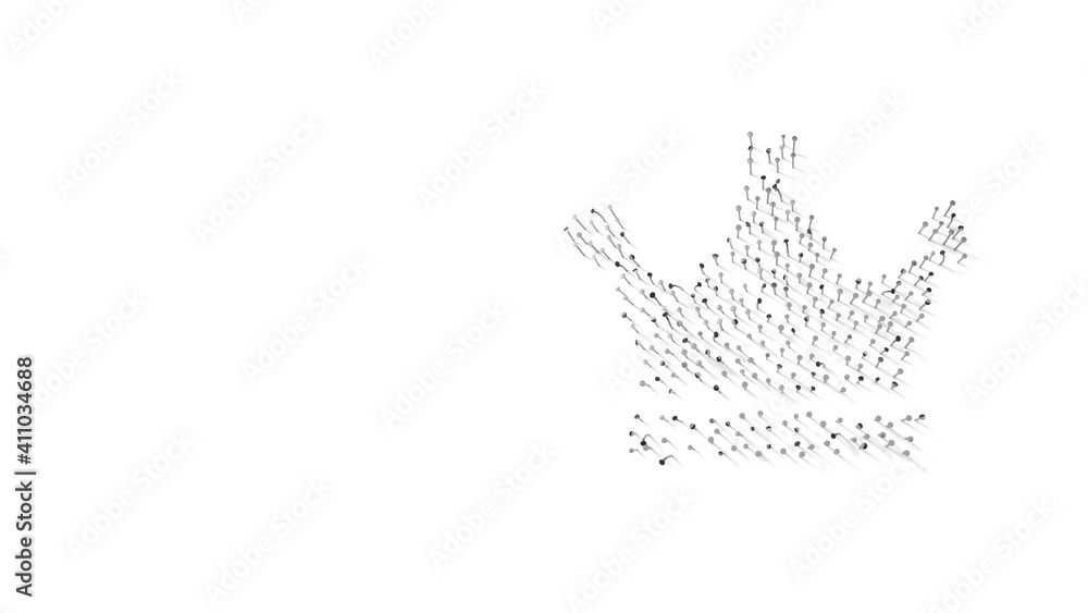 Poster 3d rendering of nails in shape of symbol of crown with shadows isolated on white background