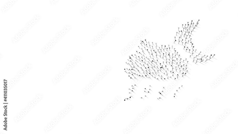 Poster 3d rendering of nails in shape of symbol of rainy cloud moon with shadows isolated on white backgrou
