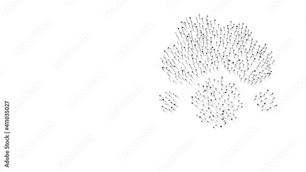 Poster 3d rendering of nails in shape of symbol of cloud meatball with shadows isolated on white background