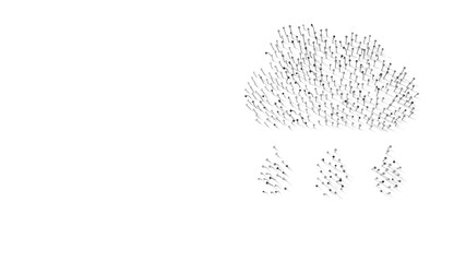 3d rendering of nails in shape of symbol of rain cloud with shadows isolated on white background