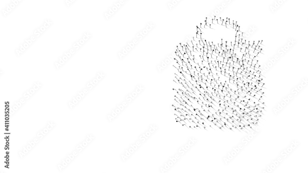 Poster 3d rendering of nails in shape of symbol of bag with shadows isolated on white background