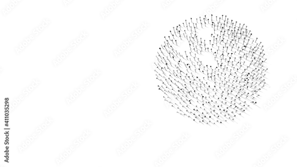 Poster 3d rendering of nails in shape of symbol of bowling ball with shadows isolated on white background