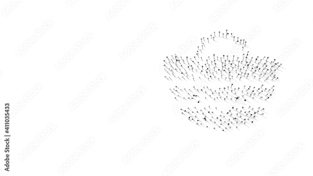 Poster 3d rendering of nails in shape of symbol of beach bag with shadows isolated on white background